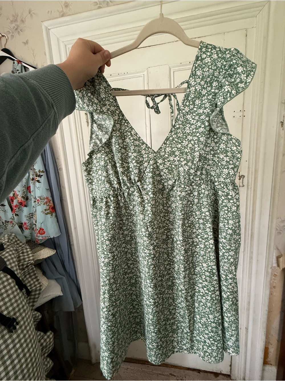 SHEIN Green Floral Ruffle Mini Dress